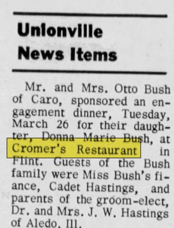 Cromers Restaurant - Mar 1968 Article (newer photo)